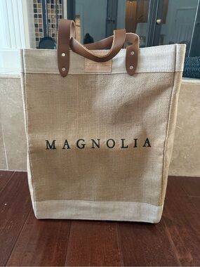 MAGNOLIA Market Apolis Large Shopping Tote Bag Jute Burlap Leather Handles